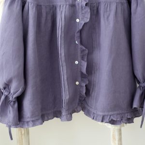 Lace Edged Linen Blouse: Bow Tie Sleeve, Ruffle Cuff - Vintage Style