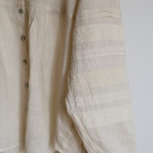 Linen Blouse with Lace Sleeves: Vintage Style Spring Top