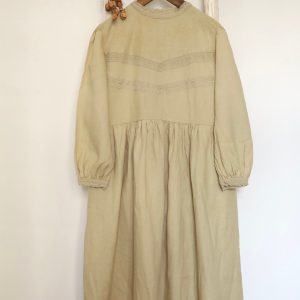 Handmade Linen Dress: Cream White Vintage Style with Embroidery