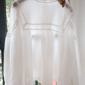 Lace Ramie Blouse: Tuck Pleated Bishop Sleeve Top
