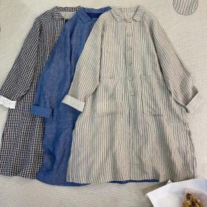 Linen Duster Coat: Long Sleeve Trench Jacket with Pockets