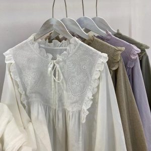 Linen Cotton Long Sleeve Dress: Embroidered Floral Spring Dress