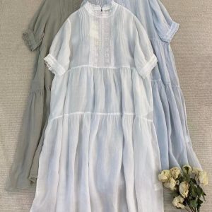 Oversized Ramie Dress: Short Sleeve Midi with Pockets