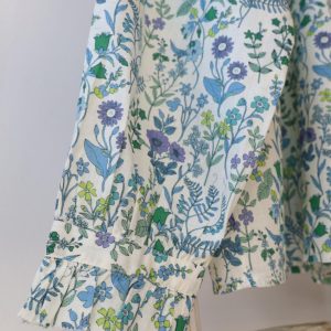 Cotton and Linen Blouse with flora pattern, long sleeves, shirts for women