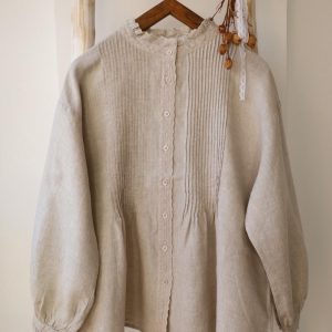 ruffled linen blouse, full sleeves, oversized tops, shirt for women , lady tops, holiday wearing