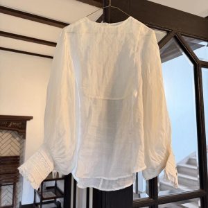 ramie puff sleeve blouse for women, vintage inspired top, french romantic top,antique style