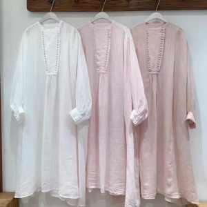 Ramie Long Dress: Vintage Style Oversized Robe for women