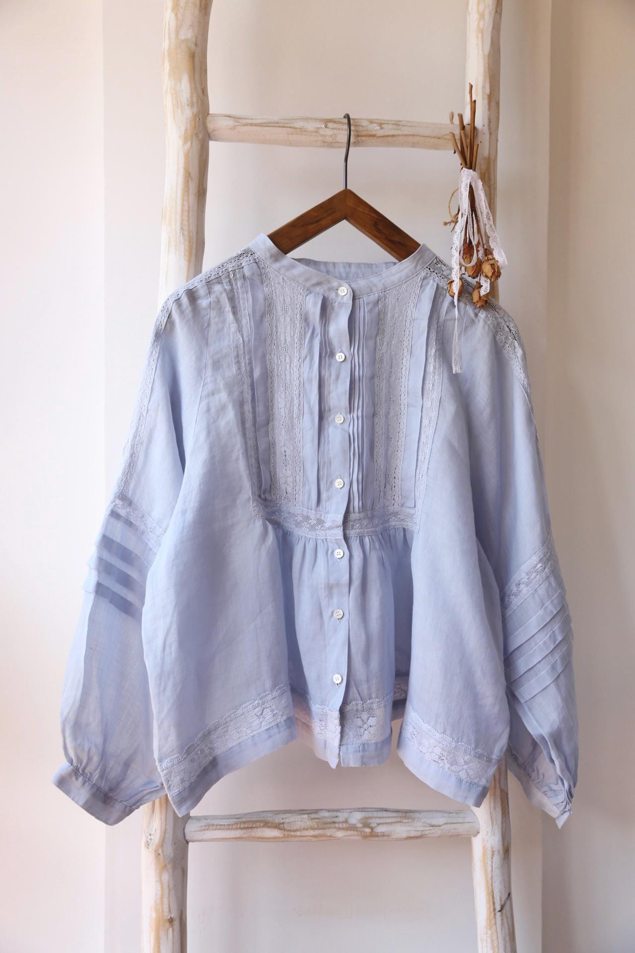 2025 ramie blouse, long sleeves blouse, women tops, blue and white tops, lace and embroidery blouse, summer shirts