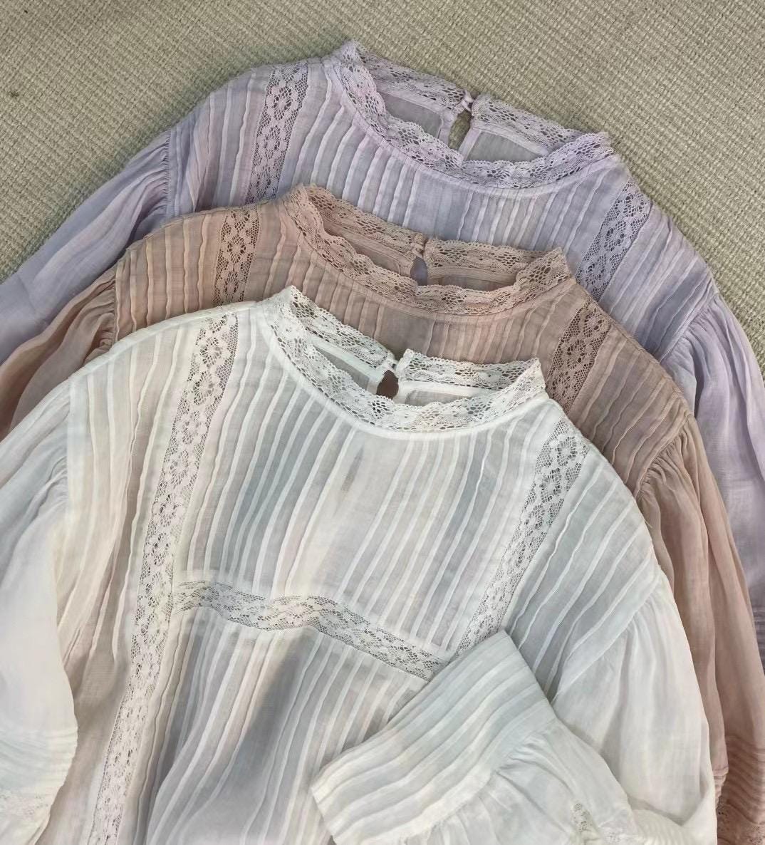 Handmade Ramie Lace Blouse: Vintage Style Short Sleeve Top