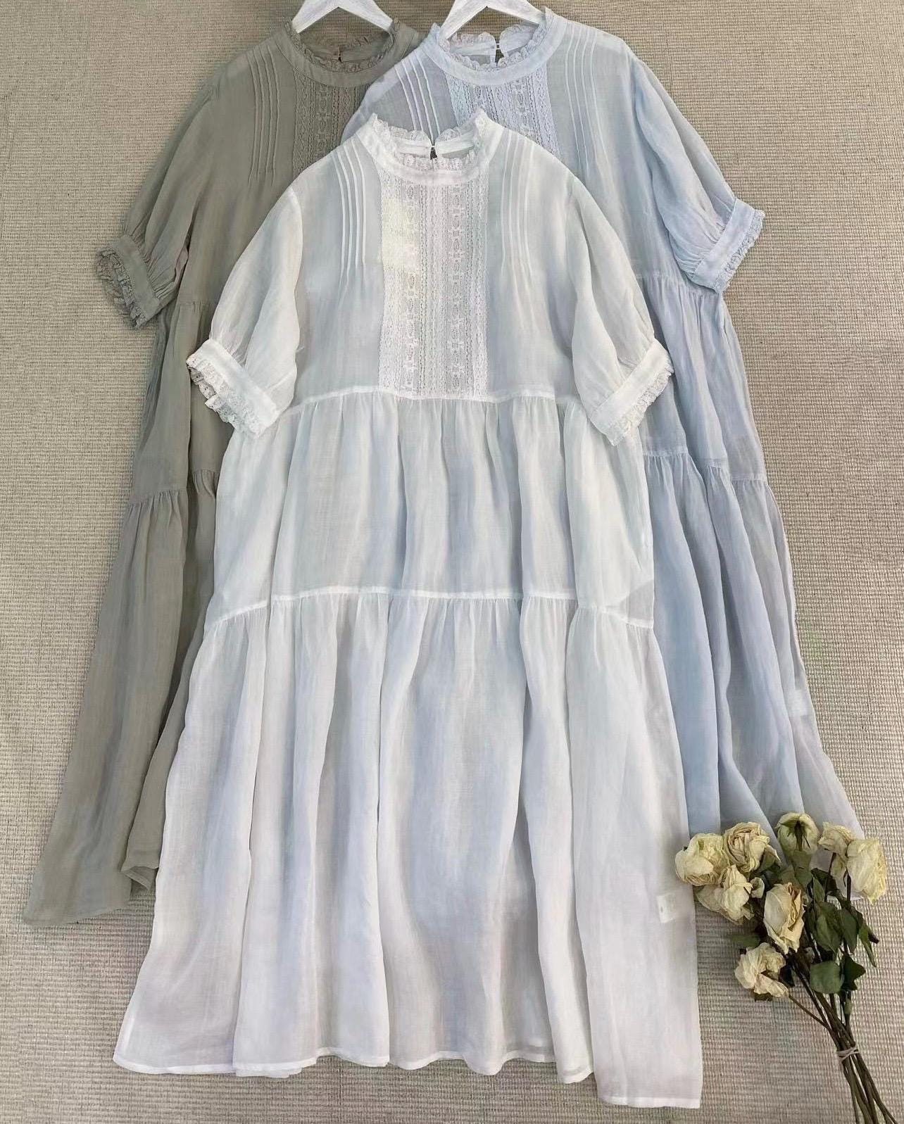 Oversized Ramie Dress: Short Sleeve Midi with Pockets