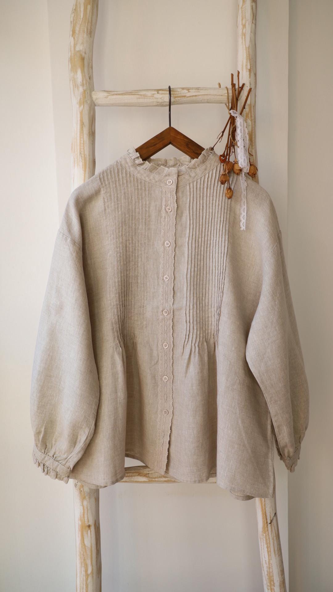 ruffled linen blouse, full sleeves, oversized tops, shirt for women , lady tops, holiday wearing