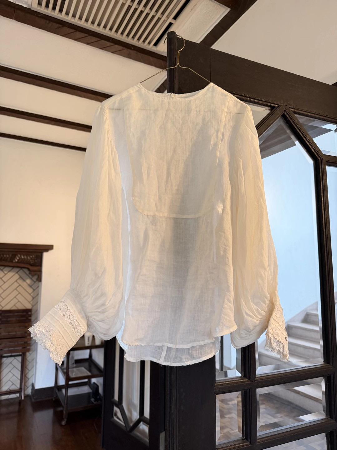 ramie puff sleeve blouse for women, vintage inspired top, french romantic top,antique style