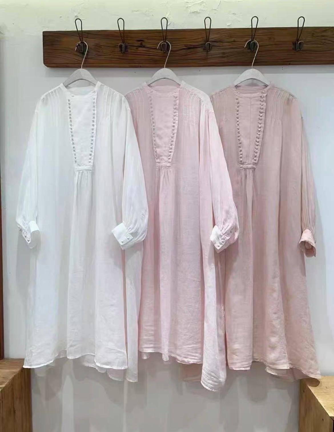 Ramie Long Dress: Vintage Style Oversized Robe for women