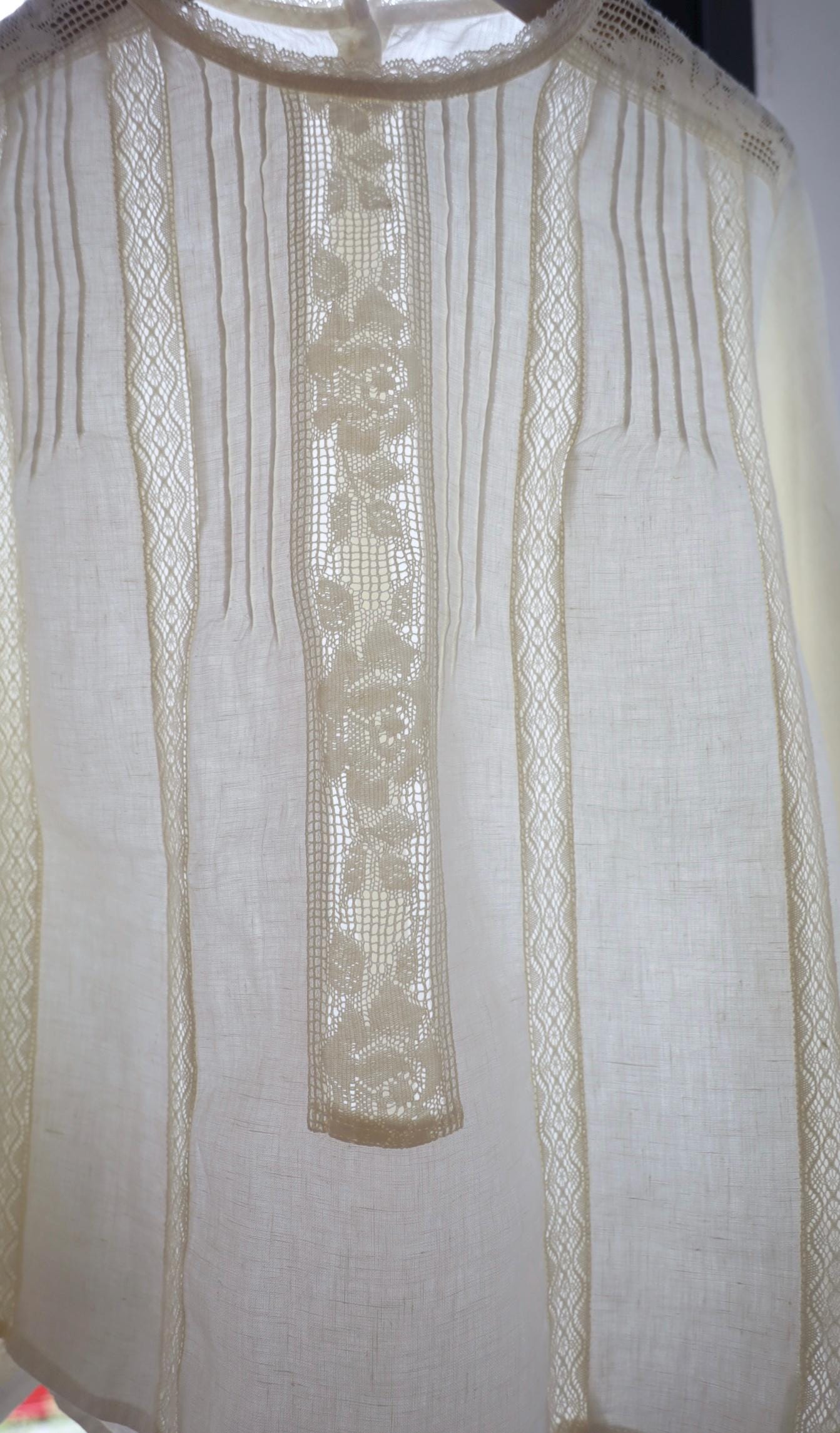 Lace linen Blouse, Long Sleeve Top for women, Romantic Victorian Style Shirt, rose lace pattern